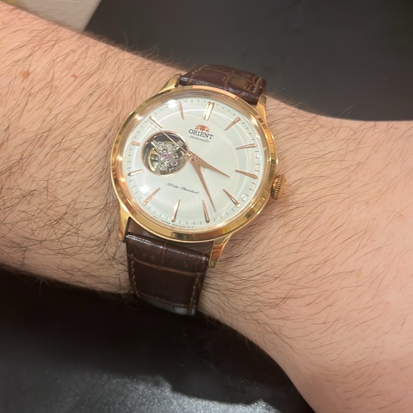 Orient Bambino Open Heart gold & brown. Like new - Picture 5 of 5